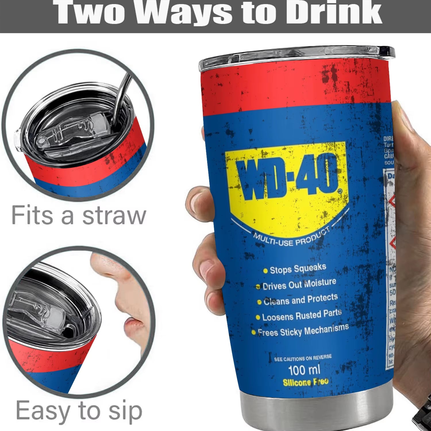 20Oz Stainless Steel Insulated Tumbler WD40 Engine Oil Filter Print Double Walled with Straw and Lid Keep Cold Hot Drink Car Cup